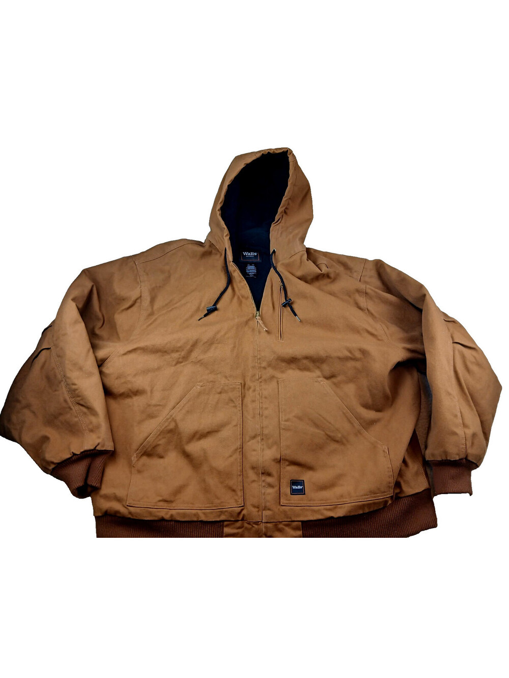 Walls Workwear Mens Brown Canvas Coat Hooded Jacket Quilted fleece Lining sz 3XL